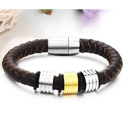 Pulseira Masculina De Couro De Titânio Marrom Fácil De Usar