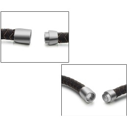 Pulseira Masculina De Couro De Titânio Marrom Fácil De Usar