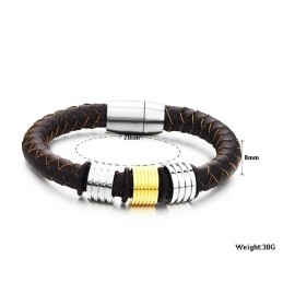 Pulseira Masculina De Couro De Titânio Marrom Fácil De Usar