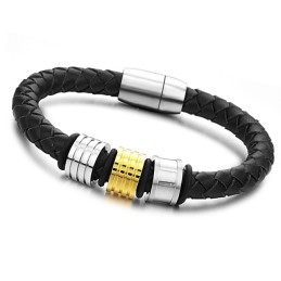 Pulseira De Couro De Titânio Preto Da Rainha Da Qualidade