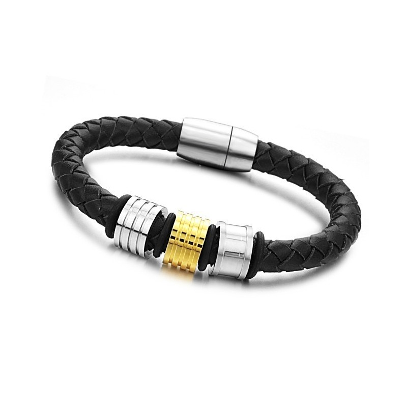 Pulseira De Couro De Titânio Preto Da Rainha Da Qualidade