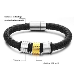 Pulseira De Couro De Titânio Preto Da Rainha Da Qualidade