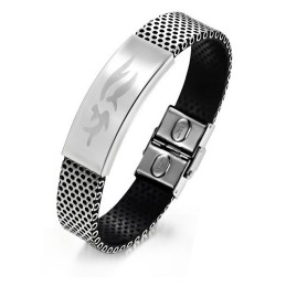 Pulseira Masculina De Couro De Titânio Durável Em Uso