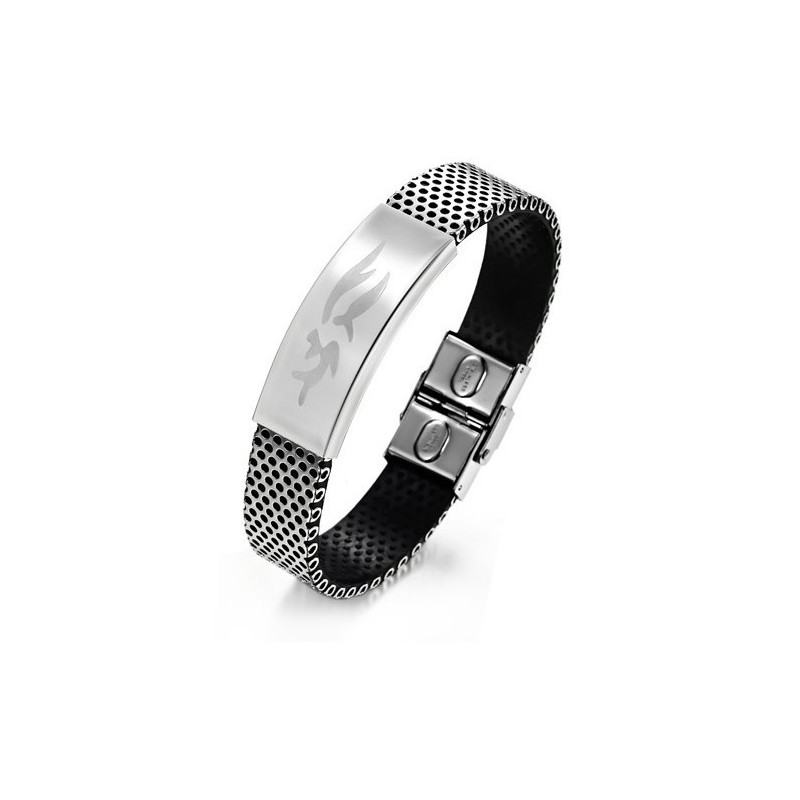 Pulseira Masculina De Couro De Titânio Durável Em Uso Pulseira Masculina De Couro De Titânio Durável Em Uso