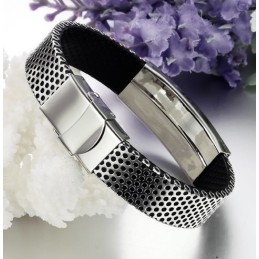 Pulseira Masculina De Couro De Titânio Durável Em Uso
