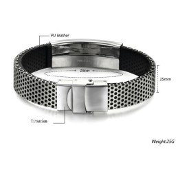 Pulseira Masculina De Couro De Titânio Durável Em Uso