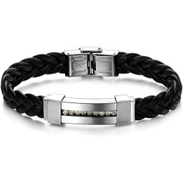 Pulseira De Couro De Titânio Com Strass Da Rainha Da Qualidade