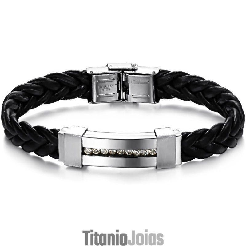 Pulseira De Couro De Titânio Com Strass Da Rainha Da Qualidade Pulseira De Couro De Titânio Com Strass Da Rainha Da Qualidade
