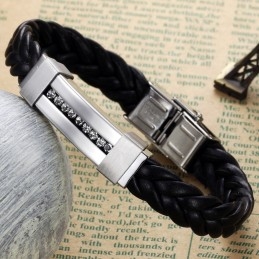 Pulseira De Couro De Titânio Com Strass Da Rainha Da Qualidade