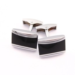 Abotoaduras Oblongas De Titânio E Esmalte Preto
