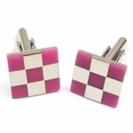 Abotoaduras De Titânio Com Grades Rosa E Brancas Da Moda