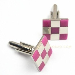 Abotoaduras De Titânio Com Grades Rosa E Brancas Da Moda