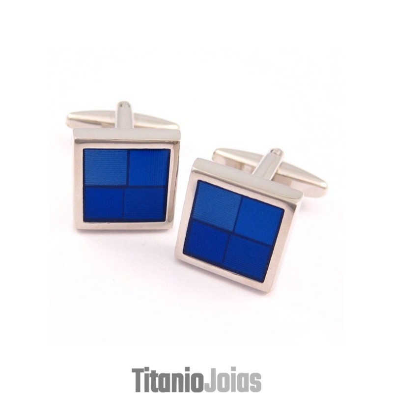 Abotoaduras Funky Quadradas De Titânio E Azul Abotoaduras Funky Quadradas De Titânio E Azul
