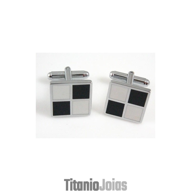 Abotoaduras Quadradas De Titânio Com Grades Pretas E Brancas Abotoaduras Quadradas De Titânio Com Grades Pretas E Brancas