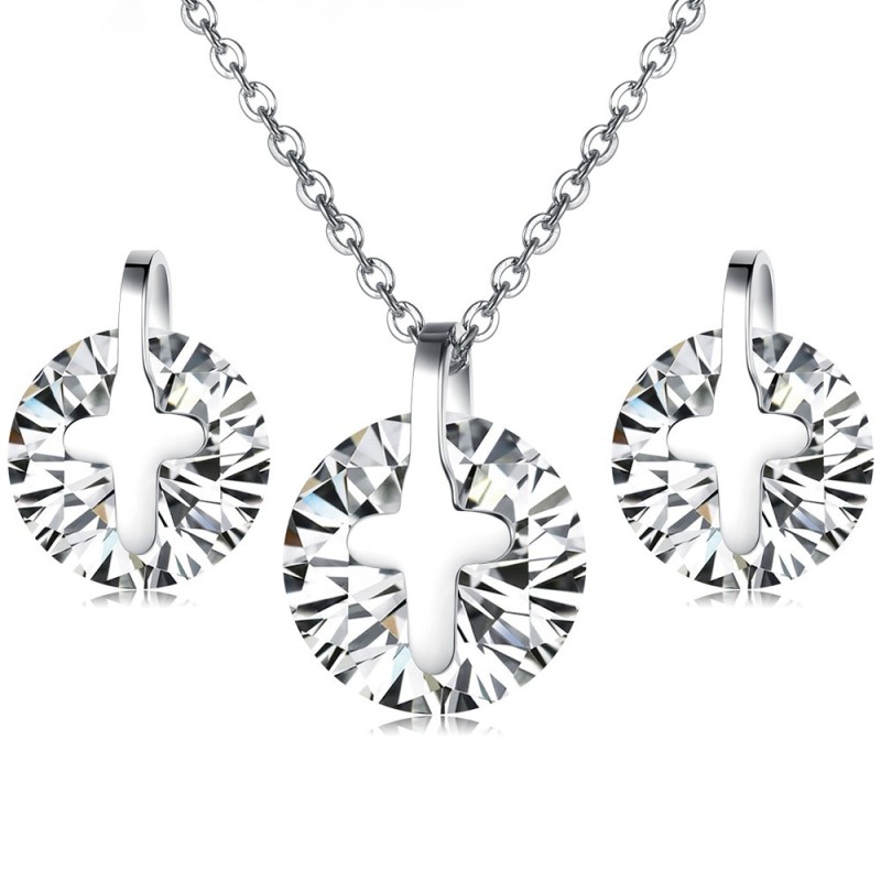 Colar E Brincos De Titânio Com Strass Da Rainha Da Qualidade Colar E Brincos De Titânio Com Strass Da Rainha Da Qualidade
