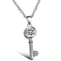 Colar Feminino De Titânio Com Cadeado E Chave, Banhado A Platina, Grande Variedade, Com Strass