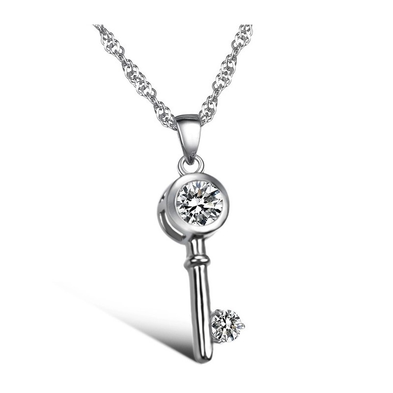 Colar Feminino De Titânio Com Cadeado E Chave, Banhado A Platina, Grande Variedade, Com Strass Colar Feminino De Titânio Com Cadeado E Chave, Banhado A Platina, Grande Variedade, Com Strass