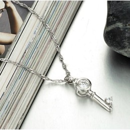 Colar Feminino De Titânio Com Cadeado E Chave, Banhado A Platina, Grande Variedade, Com Strass