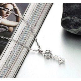 Colar Feminino De Titânio Com Cadeado E Chave, Banhado A Platina, Grande Variedade, Com Strass