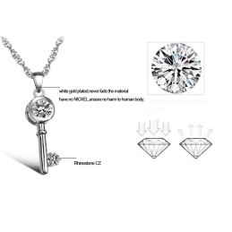 Colar Feminino De Titânio Com Cadeado E Chave, Banhado A Platina, Grande Variedade, Com Strass