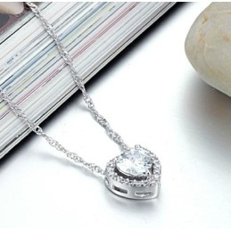 Colar De Titânio Banhado A Platina Com Strass, Feminino, De Qualidade Confiável E Com Corte Em Formato De Coração