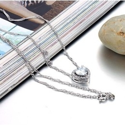 Colar De Titânio Banhado A Platina Com Strass, Feminino, De Qualidade Confiável E Com Corte Em Formato De Coração