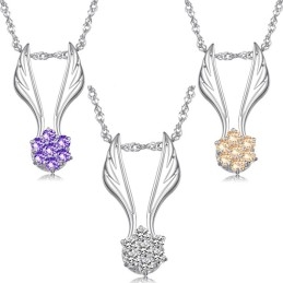 Colar De Titânio Com Revestimento De Platina Em Formato De Asa Feminina Fácil De Usar Com Strass