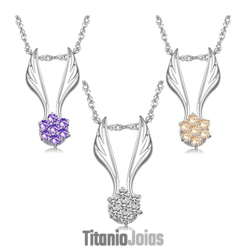 Colar De Titânio Com Revestimento De Platina Em Formato De Asa Feminina Fácil De Usar Com Strass