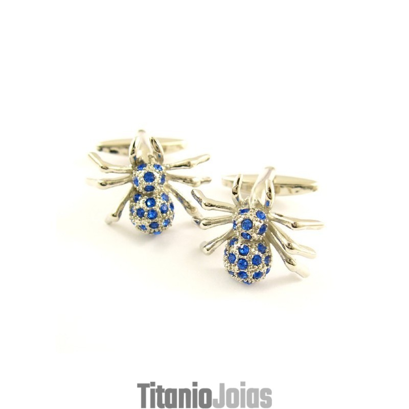 Abotoaduras De Aranha Misteriosa De Titânio Com Diamantes Azuis