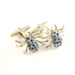 Abotoaduras De Aranha Misteriosa De Titânio Com Diamantes Azuis