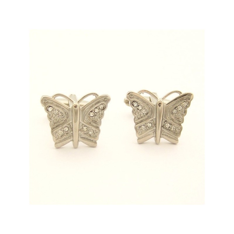 Abotoaduras De Borboleta De Titânio Com Diamantes Abotoaduras De Borboleta De Titânio Com Diamantes