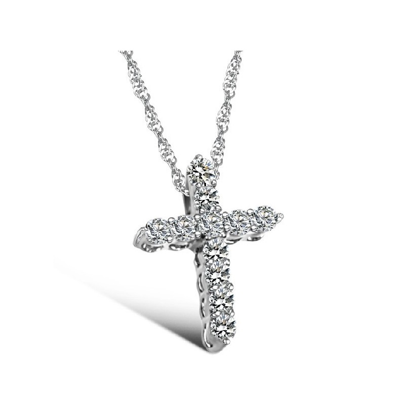 Colar De Titânio Com Cruz Feminina De Reputação Confiável E Banhado A Platina Com Strass Colar De Titânio Com Cruz Feminina De Reputação Confiável E Banhado A Platina Com Strass