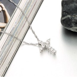 Colar De Titânio Com Cruz Feminina De Reputação Confiável E Banhado A Platina Com Strass