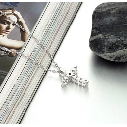 Colar De Titânio Com Cruz Feminina De Reputação Confiável E Banhado A Platina Com Strass