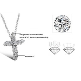 Colar De Titânio Com Cruz Feminina De Reputação Confiável E Banhado A Platina Com Strass