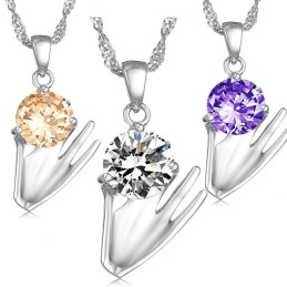 Colar Feminino De Titânio Com Banho De Platina Roxa E Diamantes De Grande Variedade