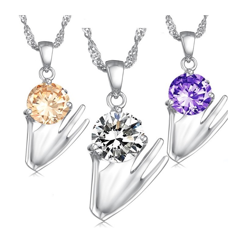 Colar Feminino De Titânio Com Banho De Platina Roxa E Diamantes De Grande Variedade