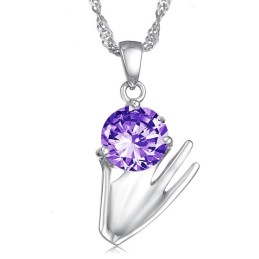 Colar Feminino De Titânio Com Banho De Platina Roxa E Diamantes De Grande Variedade
