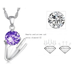 Colar Feminino De Titânio Com Banho De Platina Roxa E Diamantes De Grande Variedade