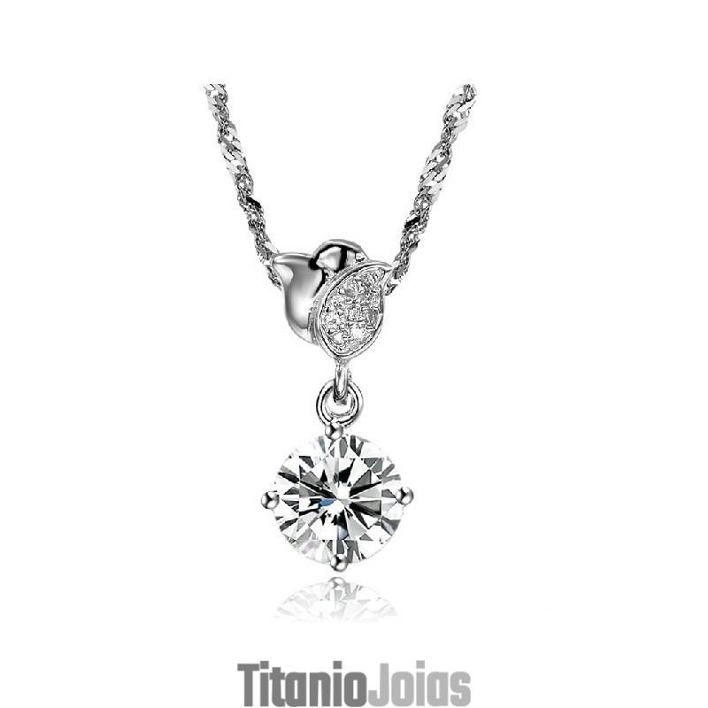 Colar Feminino De Titânio Com Banho De Platina E Strass Em Formato De Rosa, Rainha Da Qualidade Colar Feminino De Titânio Com Banho De Platina E Strass Em Formato De Rosa, Rainha Da Qualidade