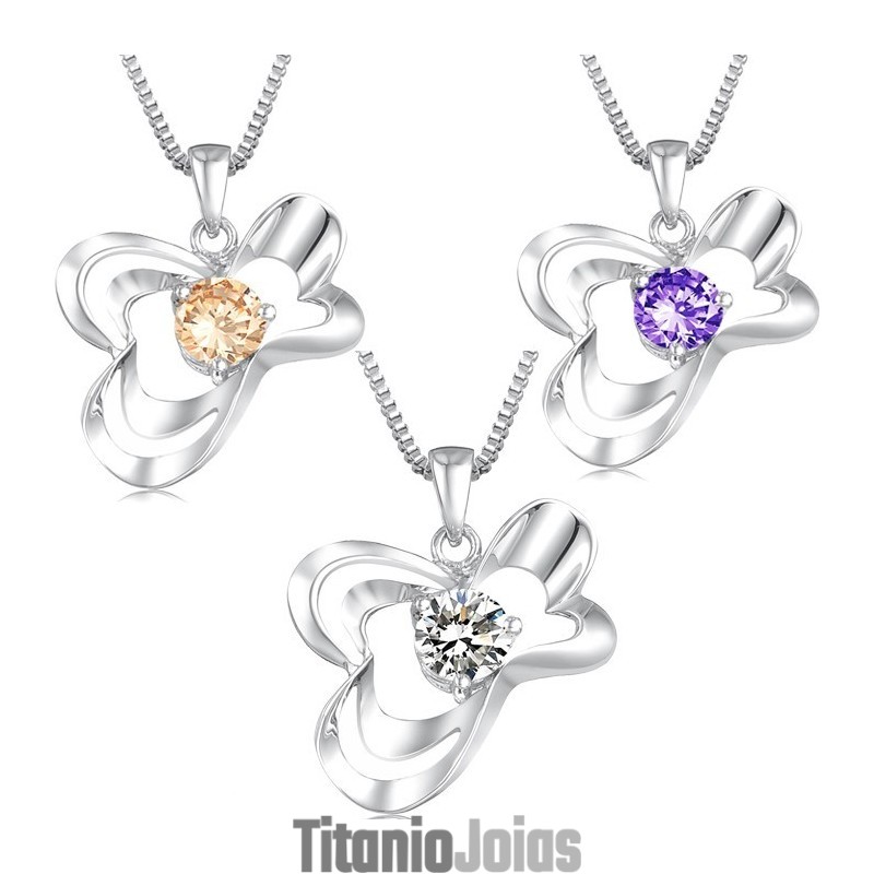 Colar Feminino De Titânio Com Banho De Platina E Diamante De Excelente Qualidade Colar Feminino De Titânio Com Banho De Platina E Diamante De Excelente Qualidade