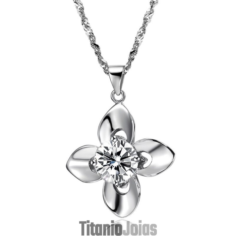 Colar Feminino De Titânio Com Banho De Platina E Diamante, De Renome Mundial