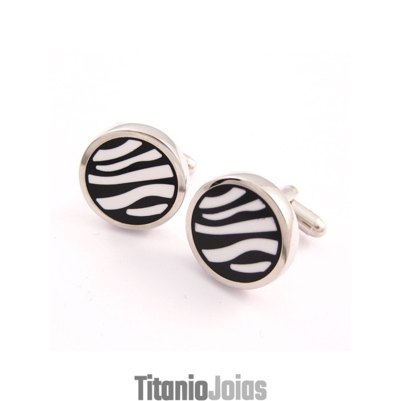 Abotoaduras Redondas De Titânio Zebras Abotoaduras Redondas De Titânio Zebras