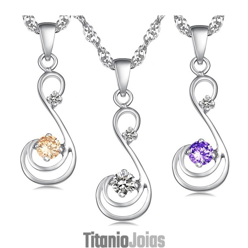 Colar Feminino De Titânio Com Banho De Platina E Diamante, Qualidade E Quantidade Garantidas