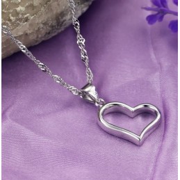 Colar Feminino De Titânio Com Banho De Platina E Coração Completo Em Especificações