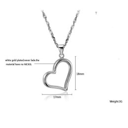 Colar Feminino De Titânio Com Banho De Platina E Coração Completo Em Especificações
