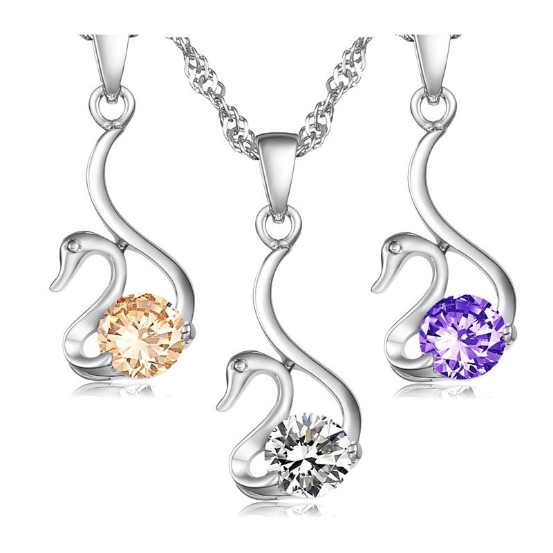 Colar De Titânio Com Revestimento De Platina E Diamante Em Formato De Cisne Feminino De Reputação Confiável