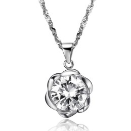 Colar De Titânio Com Revestimento De Platina Em Formato De Rosa Feminina De Qualidade Estável