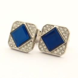 Abotoaduras Quadradas De Titânio Com Cristal Azul E Diamantes