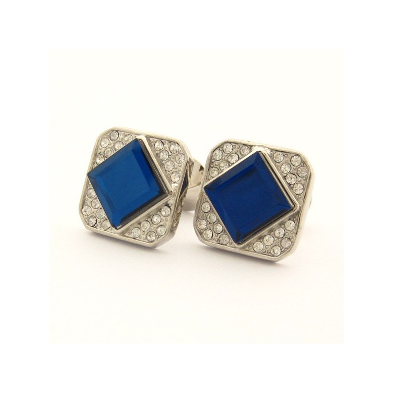Abotoaduras Quadradas De Titânio Com Cristal Azul E Diamantes